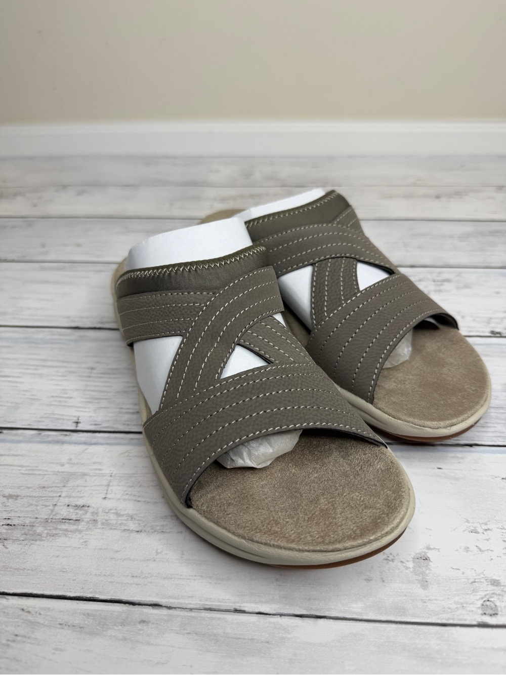 Easy Spirit Taupe Cross-Strap Slide Sandals